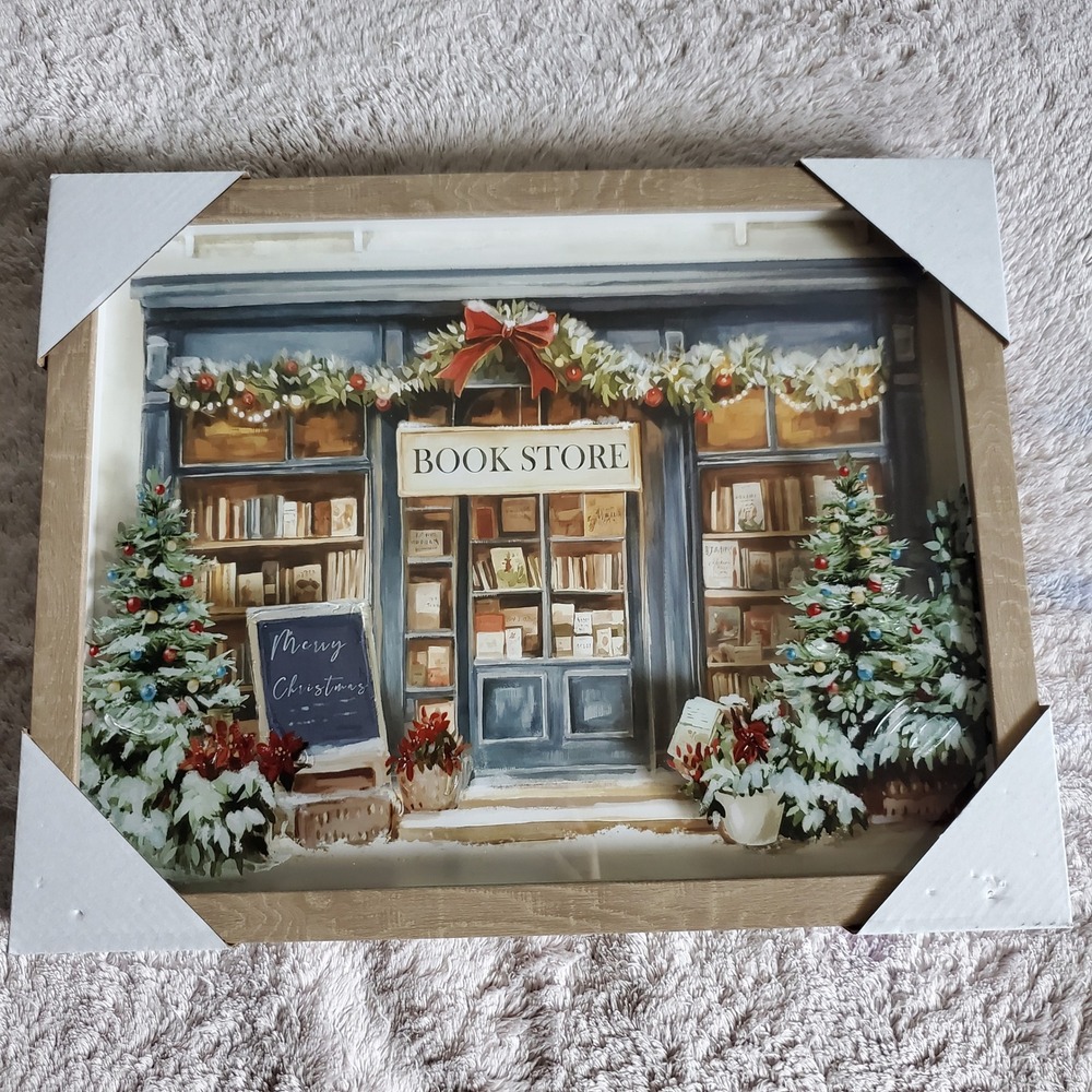 ViralHobby Lobby Christmas Book Store Framed Wall Art Winter Holiday Decor 14x11